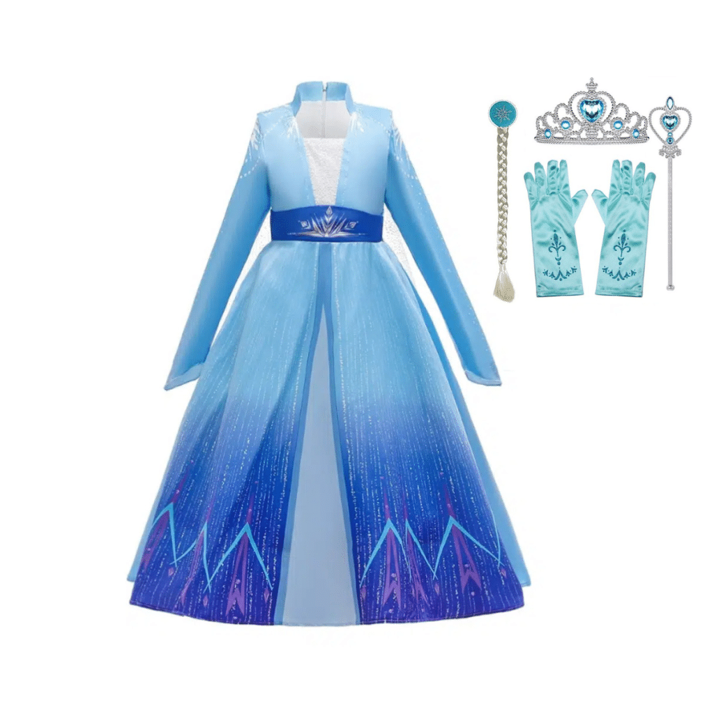 Prinsessenjurk Elsa met 4 delig accessoiresset
