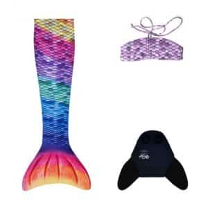 Zeemeerminstaart + bikinitop Rainbow – Monofin – 3 delig – Kuaki Mermaids