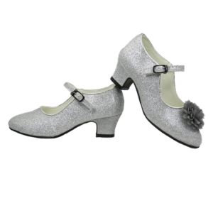 Zilver glitter schoenen met hakken + GRATIS bloemclips
