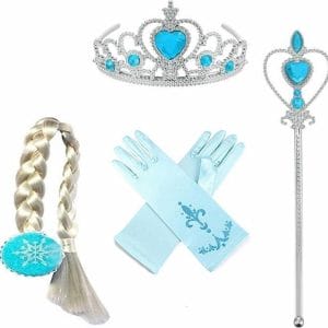 Prinsessen kroon Frozen Elsa + Toverstaf + korte satijnen handschoenen