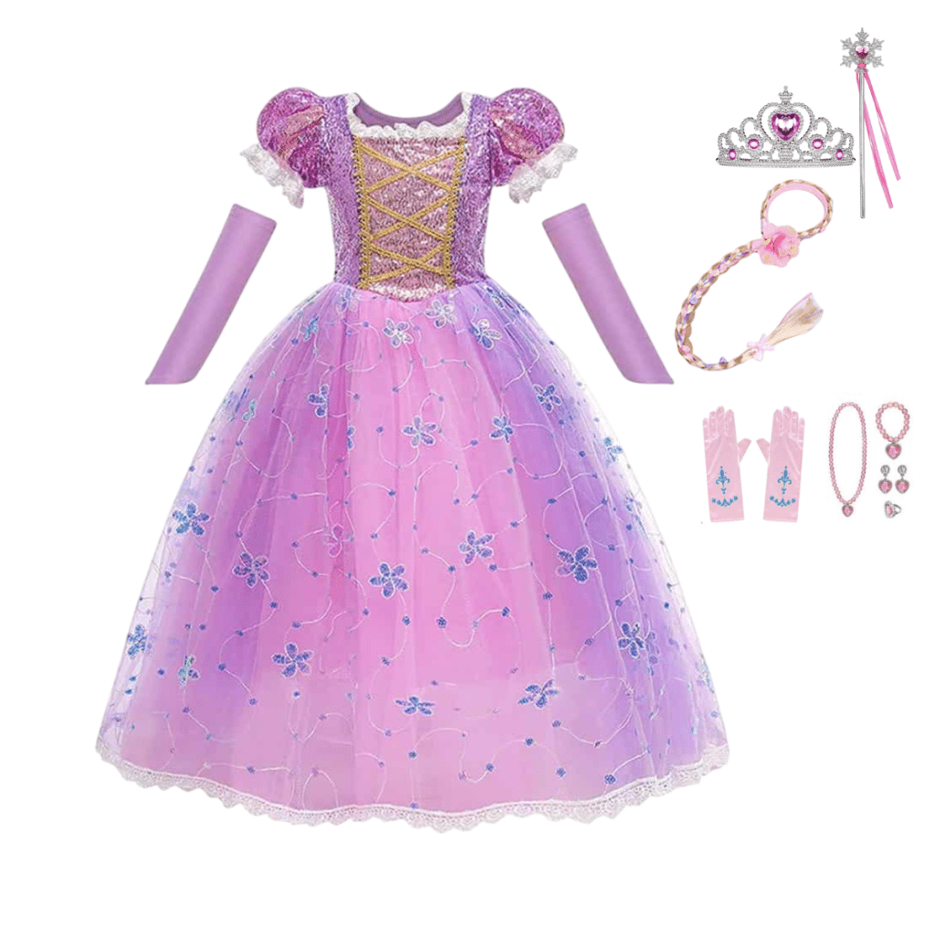 Paarse Rapunzel prinsessenjurk + accessoires