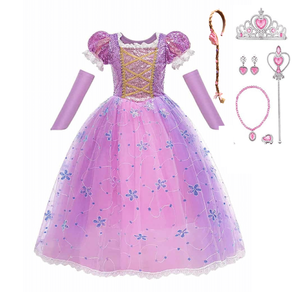 Rapunzel paarse prinsessenjurk met accessoires
