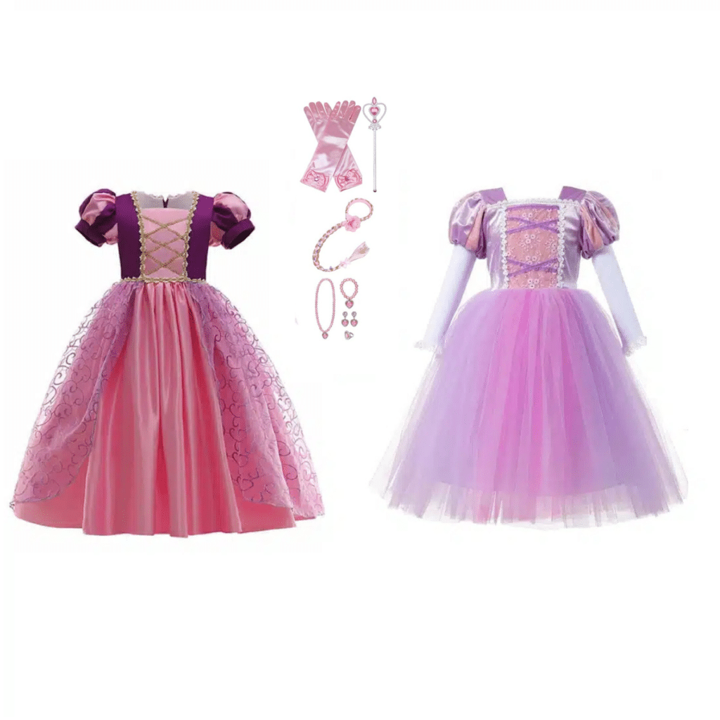 2 x Rapunzel prinsessenjurk met accessoires