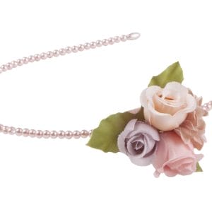 Boutique haarband - parels en roosjes - roze