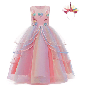 Roze eenhoorn prinsessenjurk met haarband