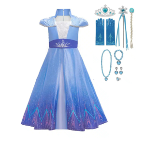 prinsessenjurk Elsa blauw korte mouw met accessoires