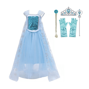 Blauwe frozen elsa jurk met pailetten