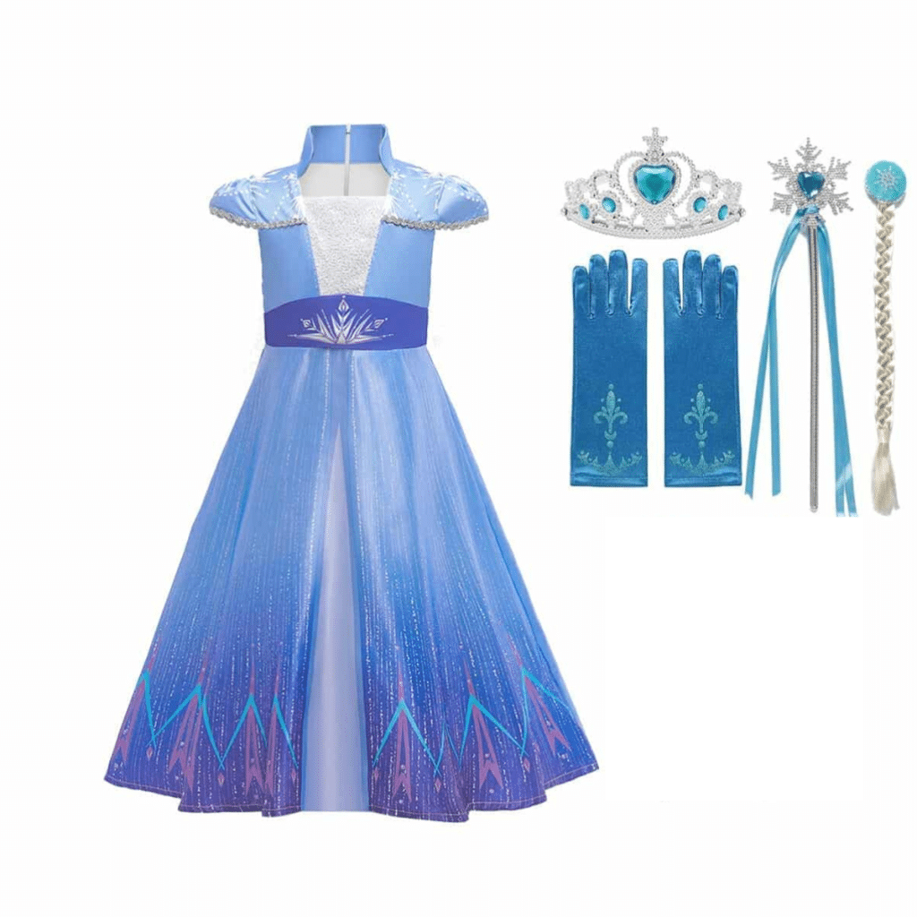 Frozen Elsa prinsessenjurk korte mouw + accessoires