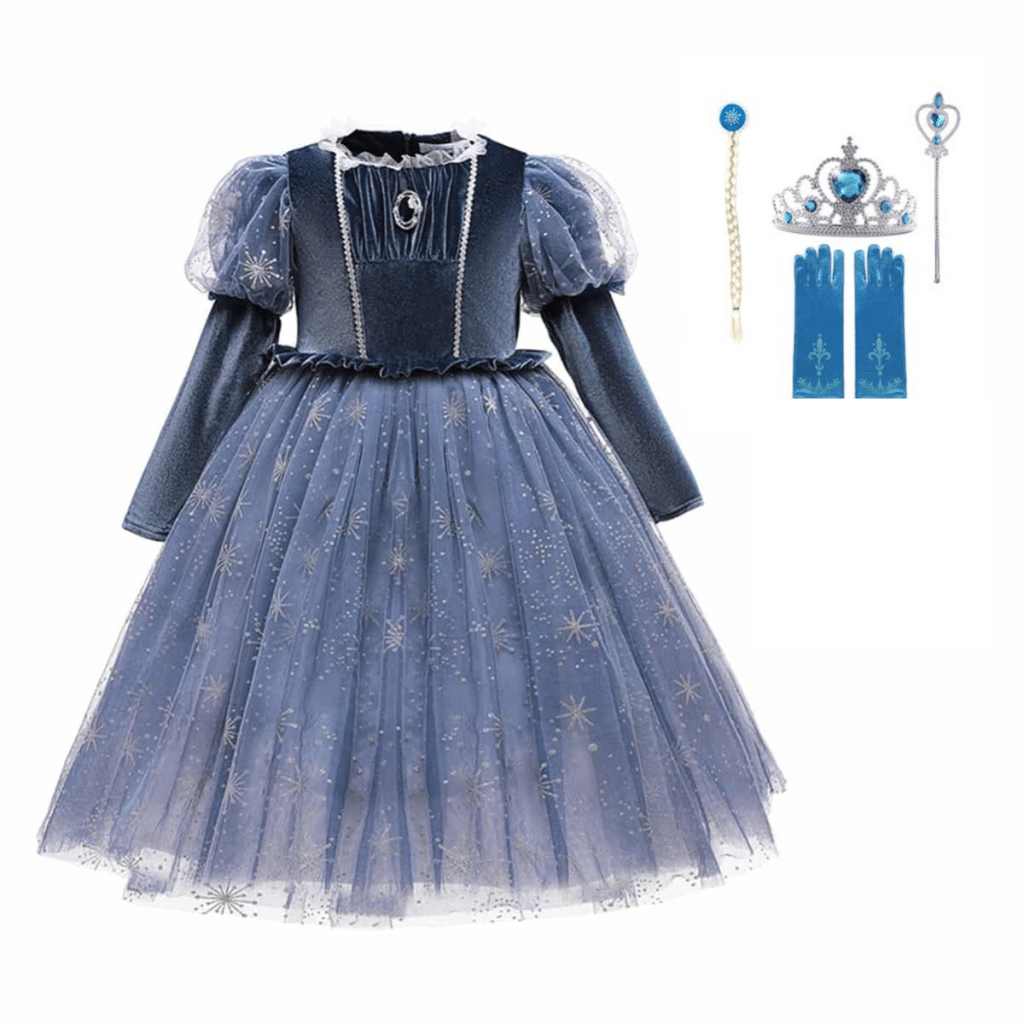 Prinsessenjurk elsa donker blauw + accessoires
