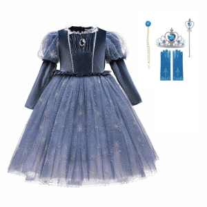 Prinsessenjurk elsa donker blauw + accessoires