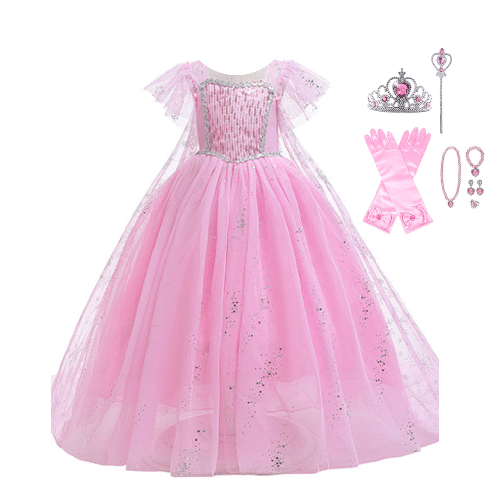 Frozen Elsa roze prinsessenjurk met sleep en accessoires