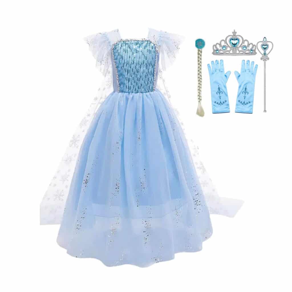 Prinsessenjurk Elsa blauw met cape