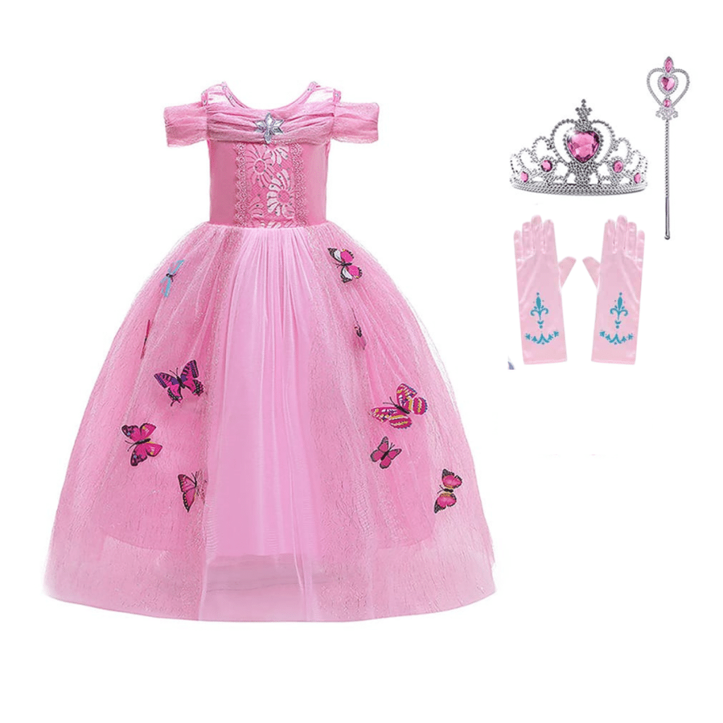 Doornroosje prinsessenjurk roze met accessoires