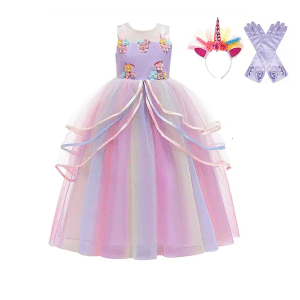 Unicorn jurk + haarband + handschoenen