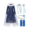 Voordeelpakket met blauwe Frozen Elsa jurk, tiara, toverstaf, vlecht, juwelen en blauwe handschoenen
