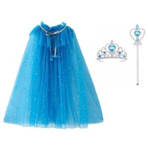 Prinsessencape - blauw - toverstaf + kroon