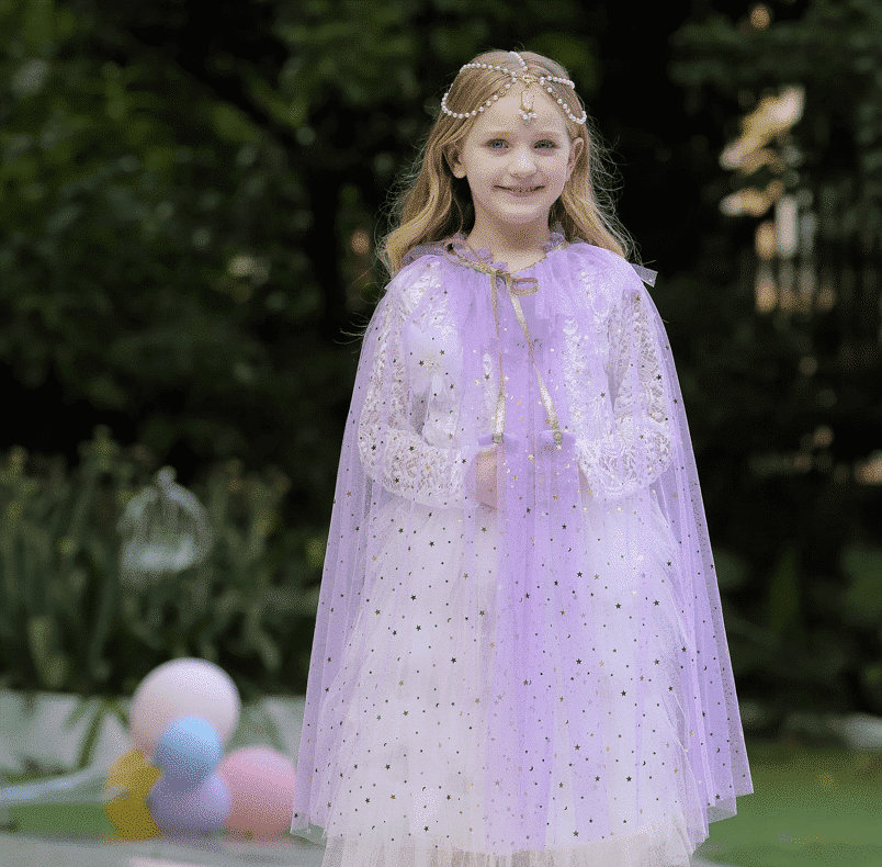Prinsessencape paars met toverstaf kroon