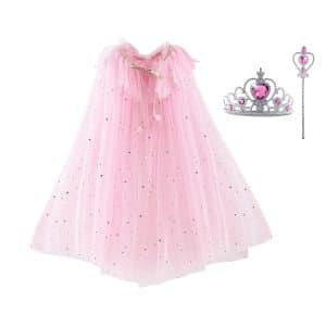 Prinsessencape - roze - toverstaf + kroon
