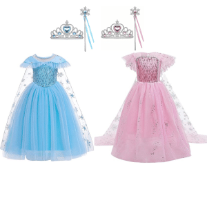 Elsa jurken - blauw - roze - deluxe set + accessoires