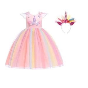 Eenhoorn roze prinsessenjurk met haarband