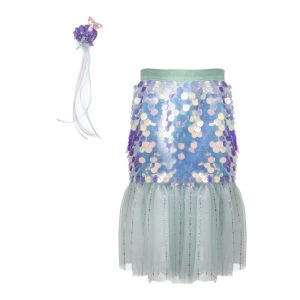 Pailletten rok met haarclip Great Pretenders - Paarse pailletten rok + haarclip - 4-6 jaar