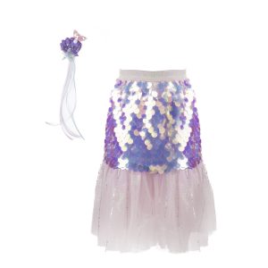 Roze pailletten rok met haarclip Great Pretenders - Roze pailletten rok + haarclip - 4-6 jaar