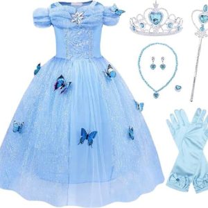 Doornroosje jurk blauw + accessoireset