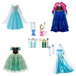 Frozen pakket - 4X prinsessenjurken + accessoires