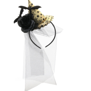 Halloween diadeem - heksenhoed en sluier - goud