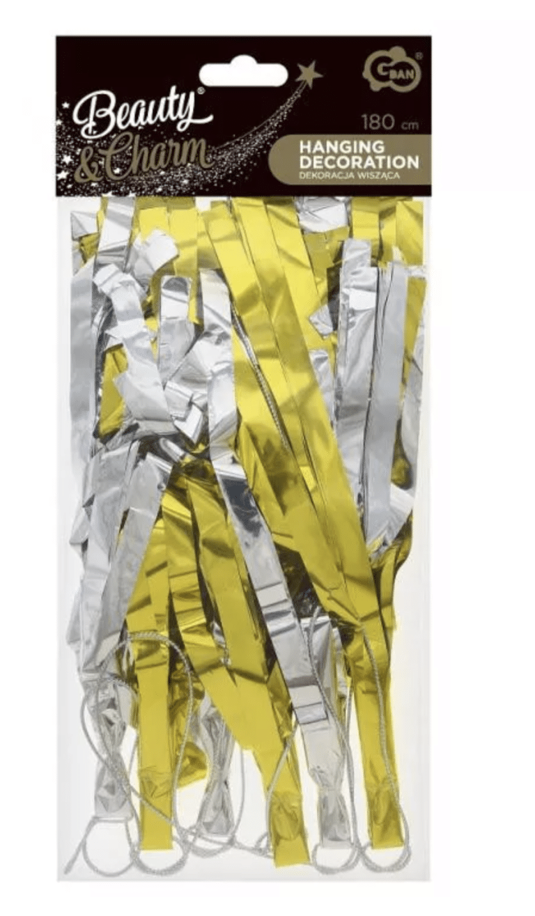 Feest lintdecoratie van goudkleurige en zilverkleurige linten in een verpakking, 180 cm lang