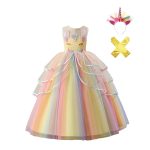 Unicorn jurk Geel + haarband & handschoenen