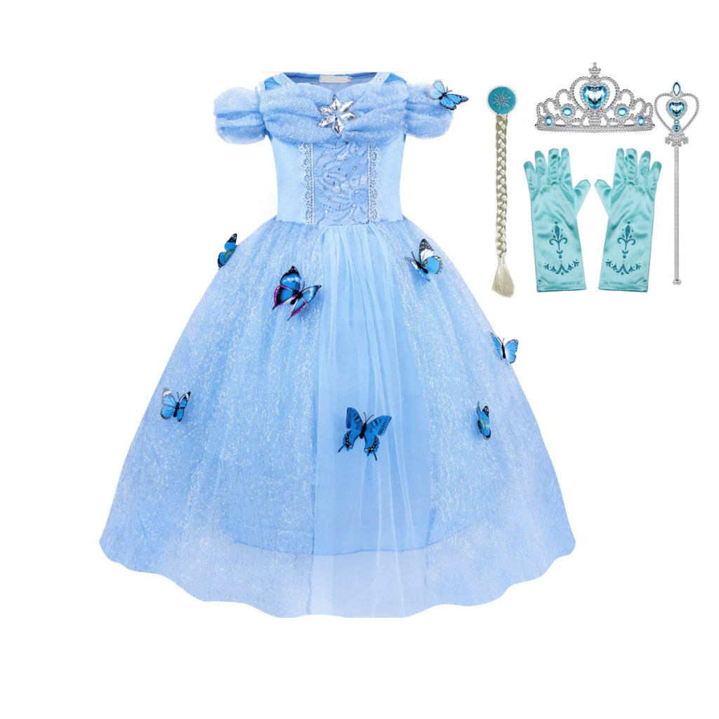 Assepoester blauwe prinsessenjurk + accessoires