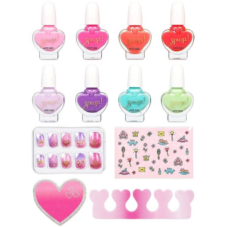 12-delige prinsessen nagelset met acht kleurrijke nagellakjes, nagelstickers, plaknagels, vijl en teenverdelers