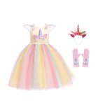 Unicorn jurk + haarband + handschoenen - Geel
