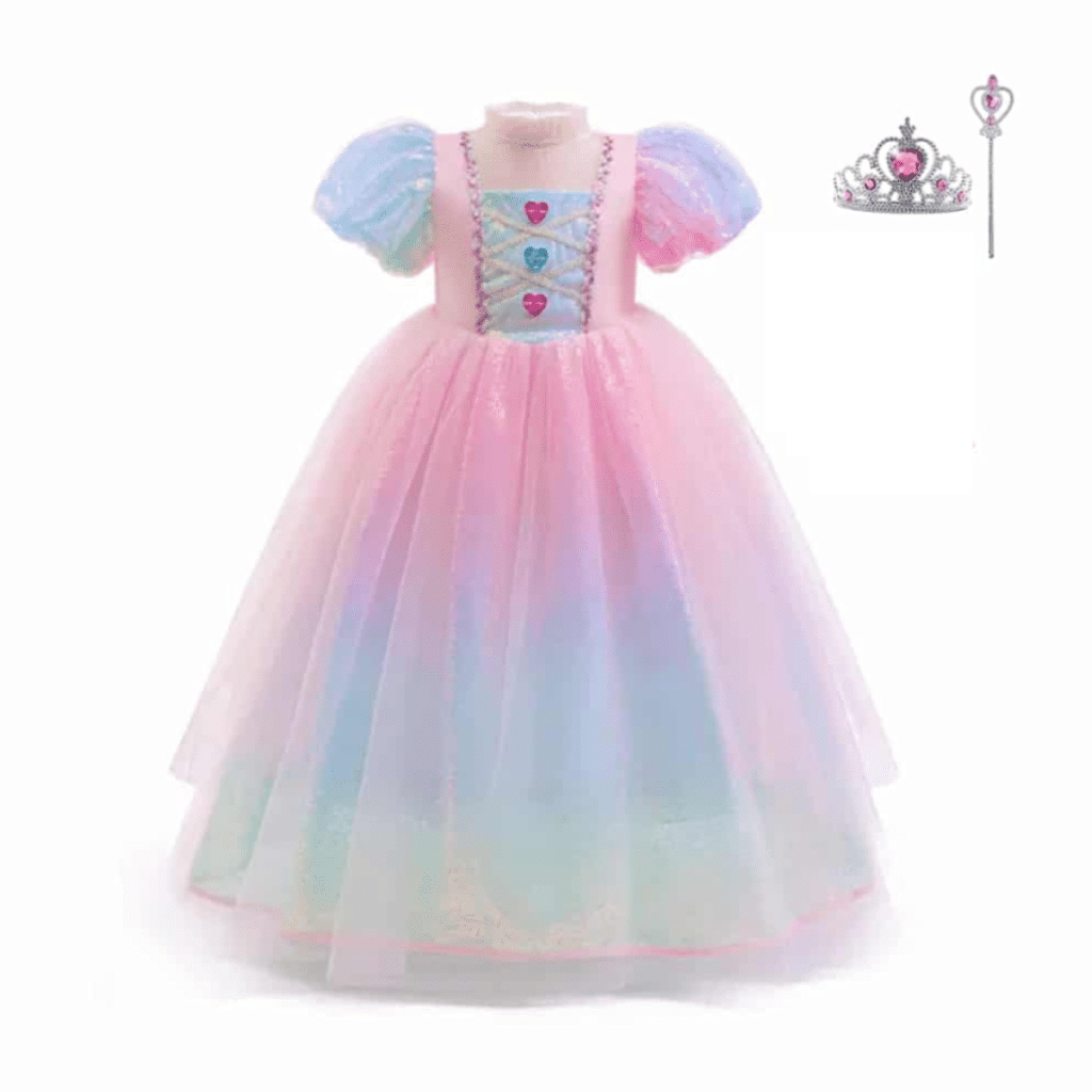 Prinsessenjurk regenboog met accessoires