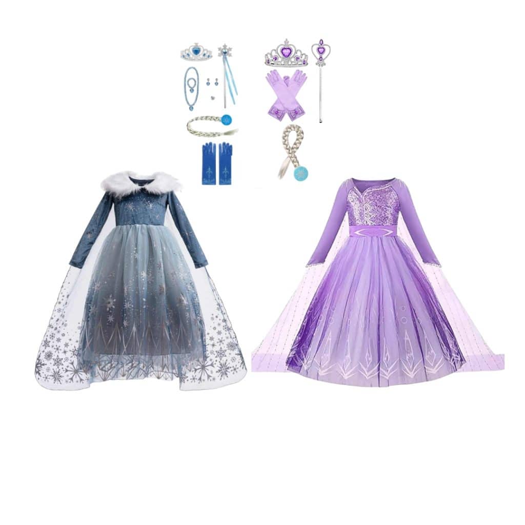 Blauwe + paarse prinsessenjurk voordeelpakket