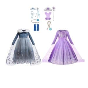 Blauwe + paarse prinsessenjurk voordeelpakket