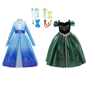 Elsa jurk  + Deluxe Anna jurk +  13 delig accessoireset