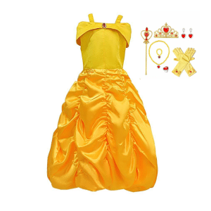 Belle prinsessenjurk geel met accessoires www.prinsessenjurk.nl