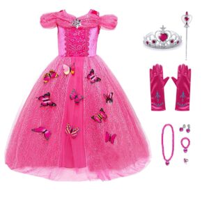 Doornroosje fuchsia jurk + accessoireset